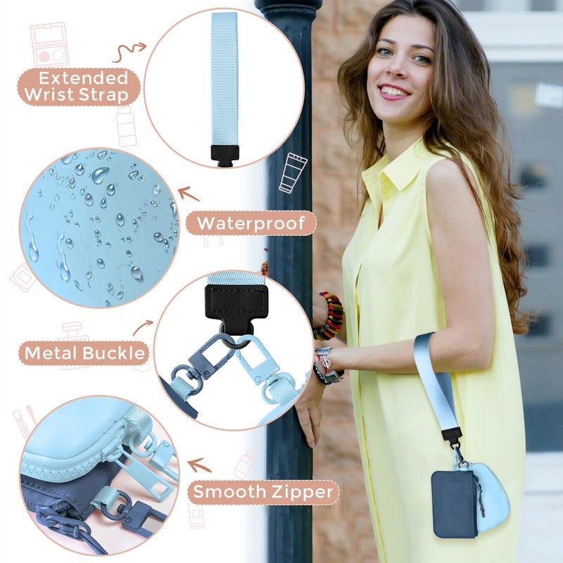 JEEBURYEE Dual Pouch Wristlet Keychain Wallets for Women with 2 Detachable Zipper Coin Purse - Small and Portable Mini Card Wallet for Women Men Navy+Sky Blue - Image 4