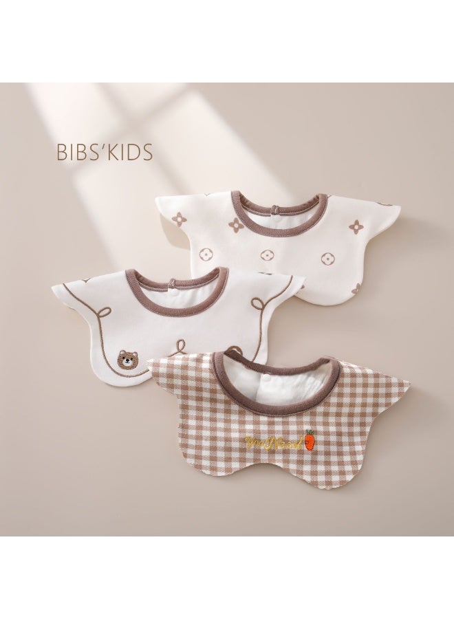 3-Pack Infant Bibs - 360° Rotatable Waterproof Cotton Drool Bibs for Newborns, Anti-Spit Milk Essentials with Petal Design - Image 1