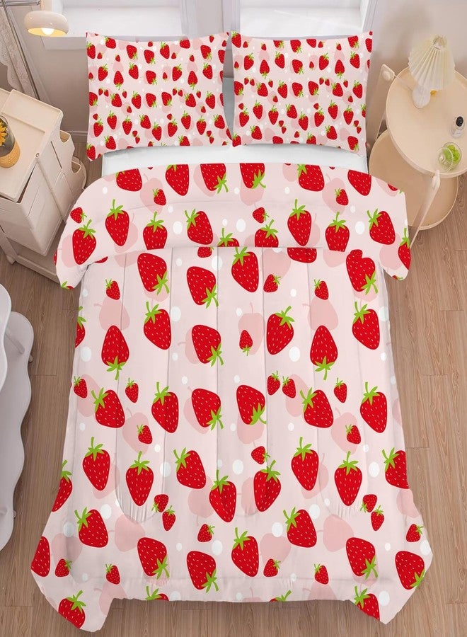 FUYEUN Strawberry Bedding Set Full/Queen Size Pink Fruits Comforter for Kids Girls Teen Women Kwaii Bedroom Decor Cute Quilt Bed Sets, 1 Comforter 2 Pillowcases - Image 1