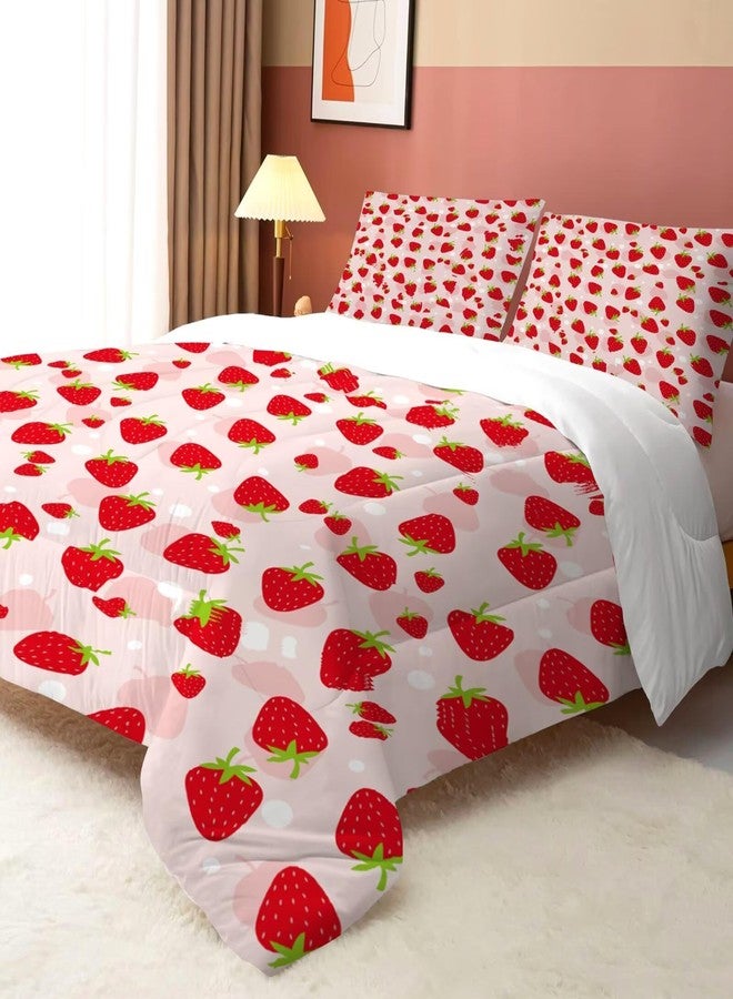 FUYEUN Strawberry Bedding Set Full/Queen Size Pink Fruits Comforter for Kids Girls Teen Women Kwaii Bedroom Decor Cute Quilt Bed Sets, 1 Comforter 2 Pillowcases - Image 5