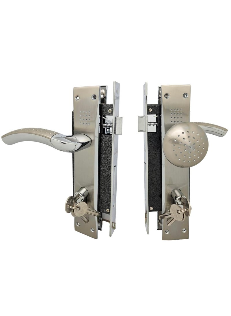 Robustline Lever Door Handle with lock body| Premium Quality | Chrome - One Side Knob