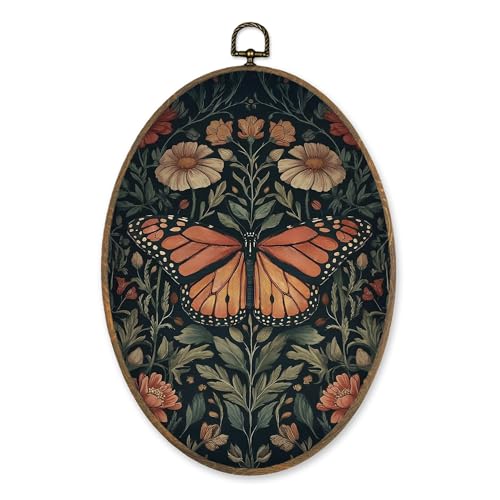 LKETW Vintage Butterfly Oval Wall Art Decor William Morris Butterfly Floral Oval Canvas Hanging Decor Retro Cottagecore Botanical Wall Decorations for Home Bedroom Living Room Office 86x114 Inch - Image 1