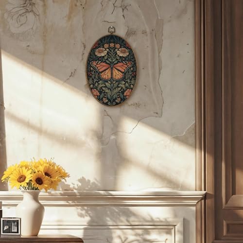 LKETW Vintage Butterfly Oval Wall Art Decor William Morris Butterfly Floral Oval Canvas Hanging Decor Retro Cottagecore Botanical Wall Decorations for Home Bedroom Living Room Office 86x114 Inch - Image 3