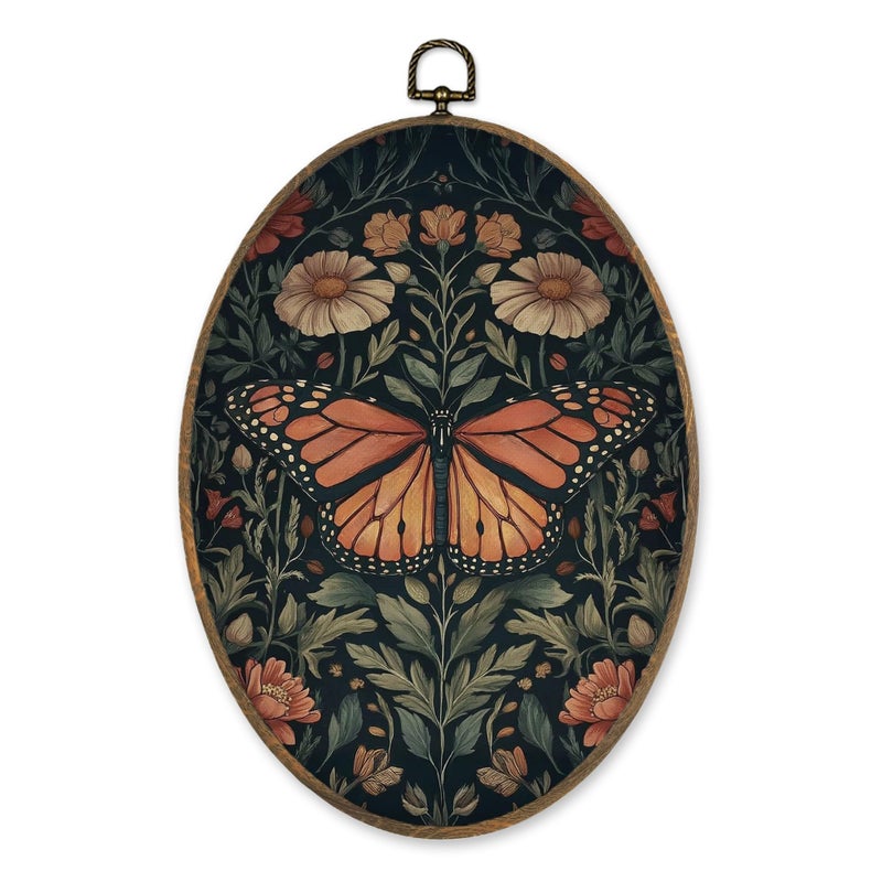 LKETW Vintage Butterfly Oval Wall Art Decor William Morris Butterfly Floral Oval Canvas Hanging Decor Retro Cottagecore Botanical Wall Decorations for Home Bedroom Living Room Office 86x114 Inch - Image 2
