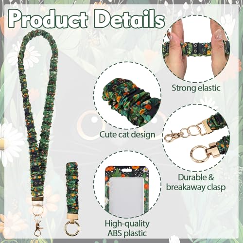 Nlicrst Scrunchie Lanyard Breakaway with ID Badge Holder - Cute Cat Style Stretchy Lanyards with ID Badges Wristlet Keychain Key Rings Set for Birthday, Women Teachers Nurse Students Gifts - Image 3