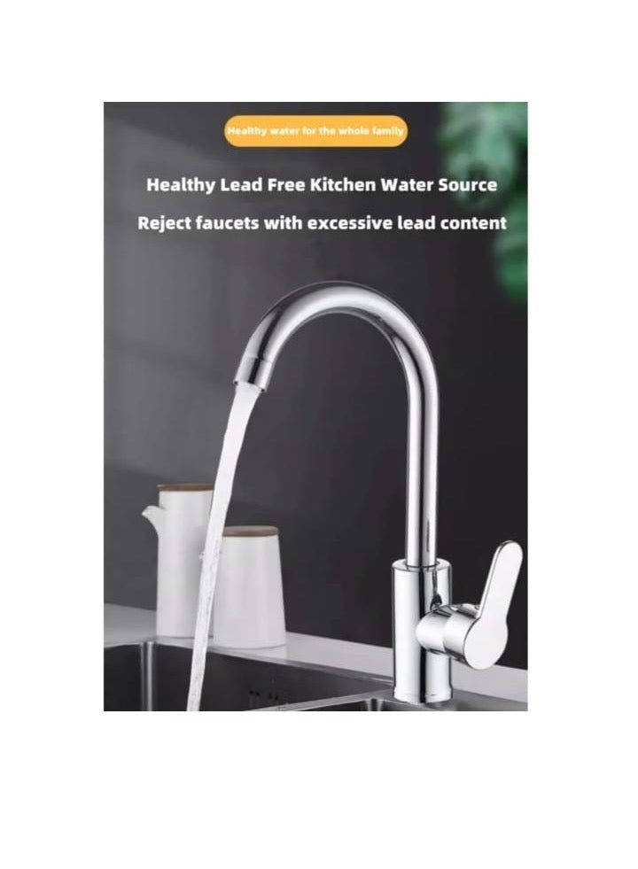 Modern Chrome-Plated Kitchen Sink Mixer Tap with Swivel Spout and Single Lever Handle - Image 2