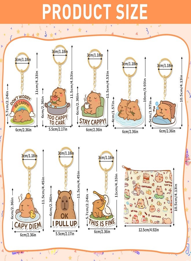 فينبي مجموعة فينبي المكونة من 8 سلاسل مفاتيح على شكل حيوان الكابيبارا، مجموعة تعليقات لطيفة على شكل حيوان الكابيبارا، إكسسوارات حقائب الظهر والحقائب للأطفال من الجنسين، أشياء مضحكة على شكل حيوان الكابيبارا وأفكار هدايا، هدايا عيد الميلاد - Image 2