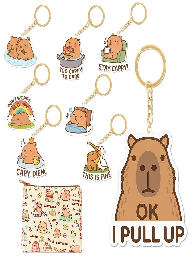 فينبي مجموعة فينبي المكونة من 8 سلاسل مفاتيح على شكل حيوان الكابيبارا، مجموعة تعليقات لطيفة على شكل حيوان الكابيبارا، إكسسوارات حقائب الظهر والحقائب للأطفال من الجنسين، أشياء مضحكة على شكل حيوان الكابيبارا وأفكار هدايا، هدايا عيد الميلاد - Image 1