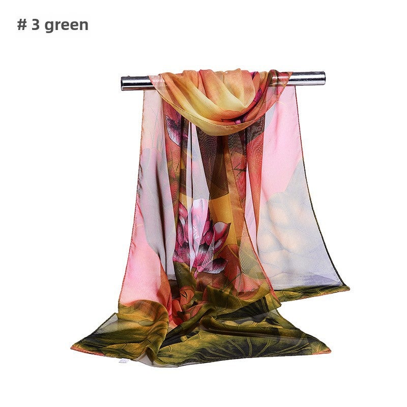 Lotus Chiffon Scarf Shawl Women Summer Print 3# Green  - Image 5