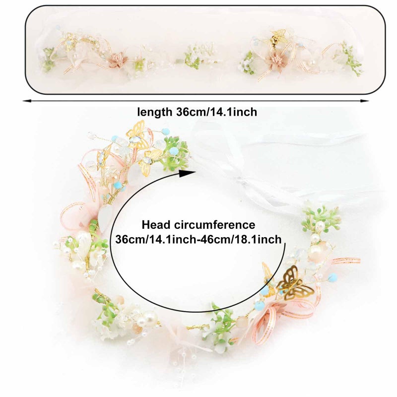 Ever Fairy Princess Flower Crystal Headpiece Girls Rhinestone Pearl Headband Women Wedding Floral Hairband Bridal Hair Accessories Photography for Girls and Women (Pink B) - Image 2