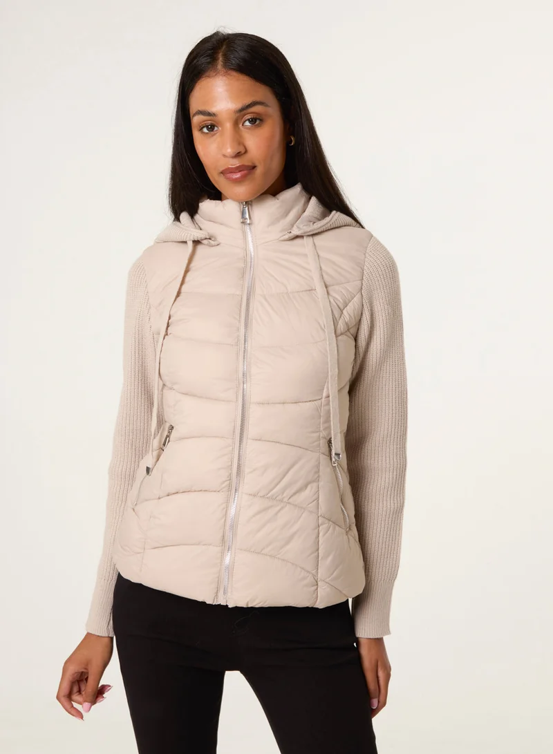Blue Vanilla Knitted Sleeve Puffer Jacket