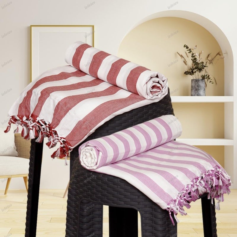 iinfinize 2 Pcs Beautiful Striped Pattern Bhagalpuri Chadar Soft Silk Chadar and Comforter for All Season Handloom Dull Andi Cotton AC Chadar for Sleeping - Image 1