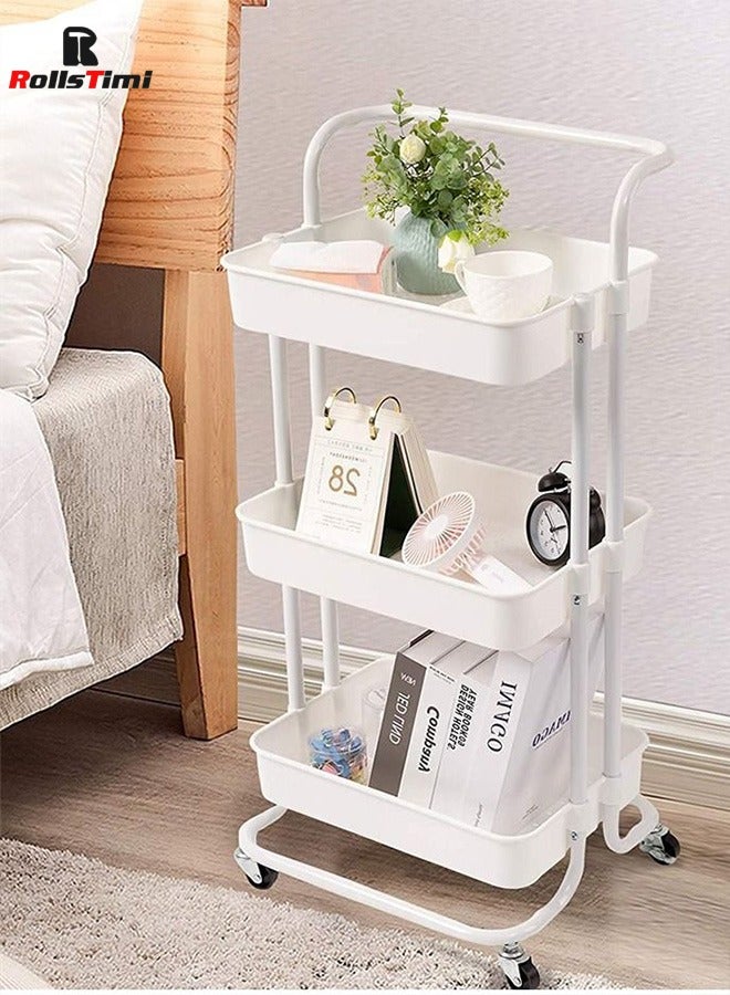 RollsTimi  3 Tier Rolling Utility Cart with Wheels and Handle White - Image 1