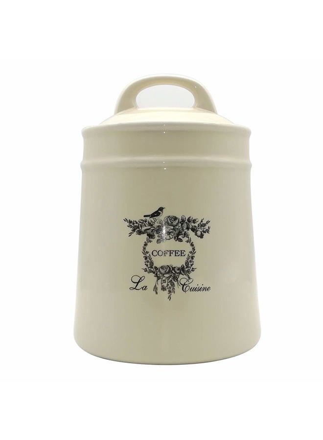 Lonovel Ceramic Coffee Canister Jars,Airtight Coffee Storage Container with Handle Lid,Ceramic Food Storage Jars for Coffee Beans,Vacuum Sealed Vintage Kitchen Canisters Large,8.5 inches (Beige) - Image 1