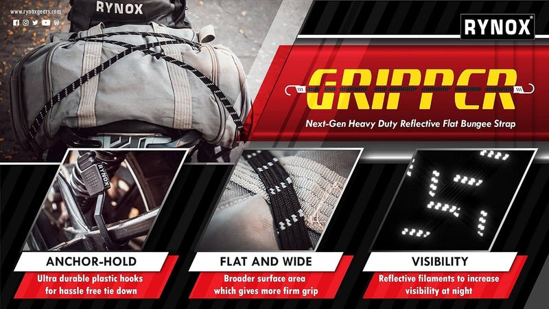 Rynox حزام/حبل الأمتعة العاكس للدراجات النارية من Gripper (أحمر) - Image 4
