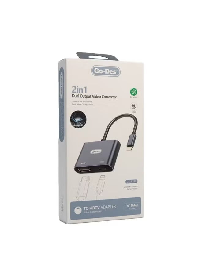 جو-ديز GD-8285 Dual Output Video Converter Adapter Lightning to HDMI & Charging for iPhone and iPad, Supports Full HD 1080P Output, Plug-and-Play Design, Compatible with Streaming, Gaming, Presentations, and Home Entertainment – Reliable, Fast, and Portable Video Solution - Image 2