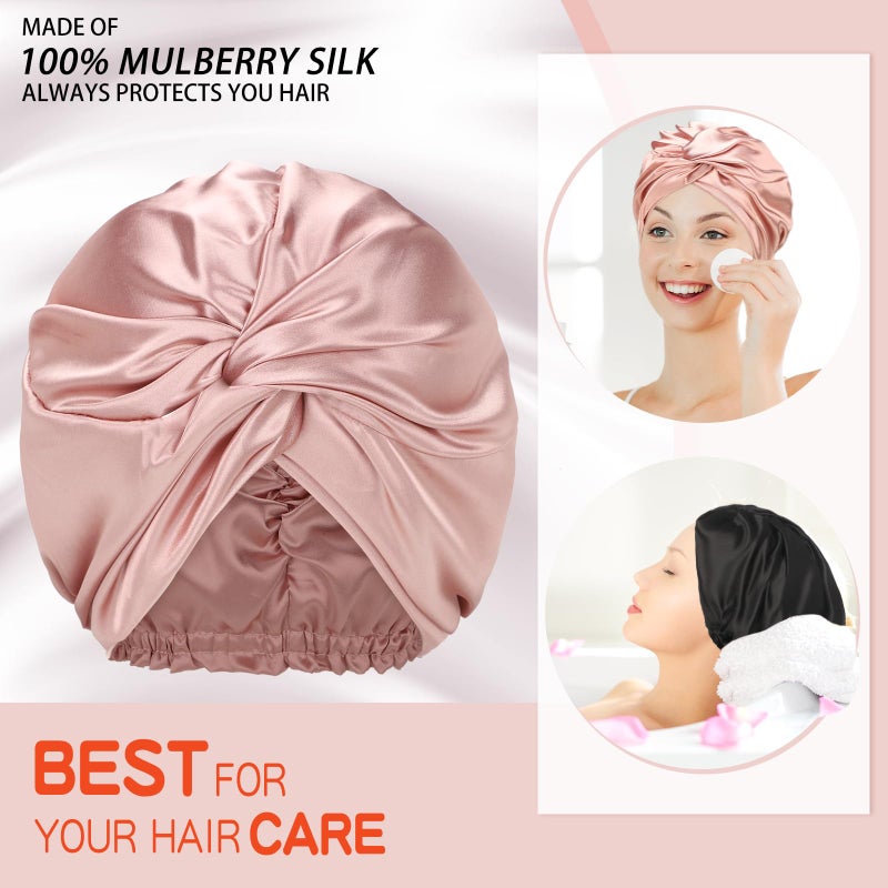 Vabean 3 Pieces Silk Hair Wrap For Sleeping Women Bonnet Silk Sleeping Bonnet Elastic Hair Care Sleep Cap For Natural Curly Hair (Black  Rose Gold  Green) - Image 2