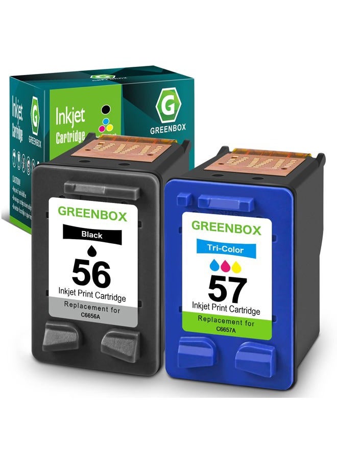 GREENBOX Remanufactured Ink Cartridge Replacement for HP 56 57 Used in Deskjet 5650 5550 5150 Photosmart 7350 7260 7450 7550 7760 PSC 2210 Printer (1 Black 1 Tri-Color) - Image 1