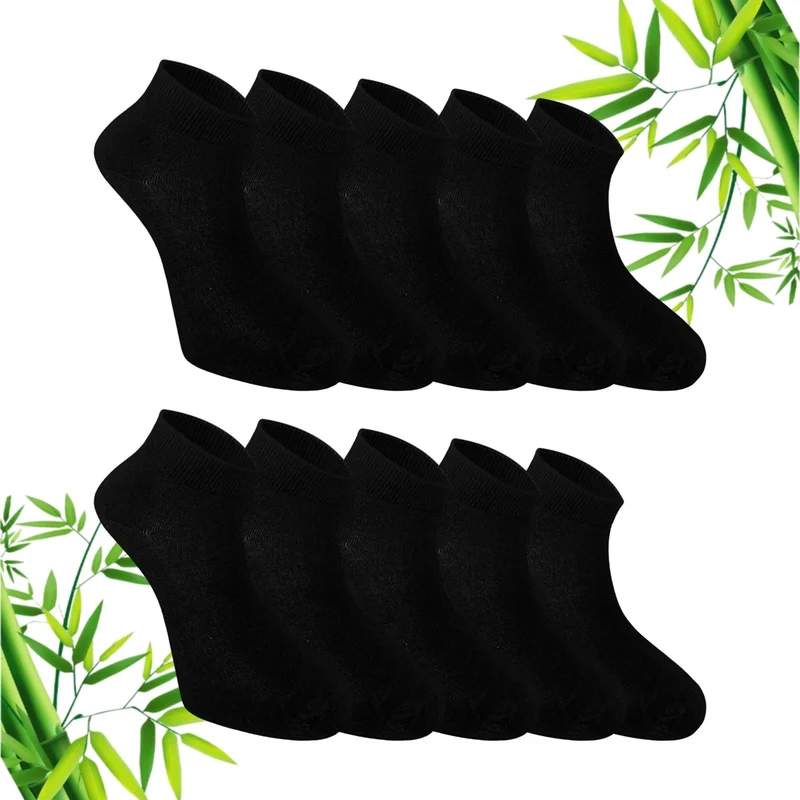 Sweex 10 Pairs Patternless Seamless Plain Plain Men's Booties Bamboo Black Socks - Ankle Length Short Sports Running Hiking Socks