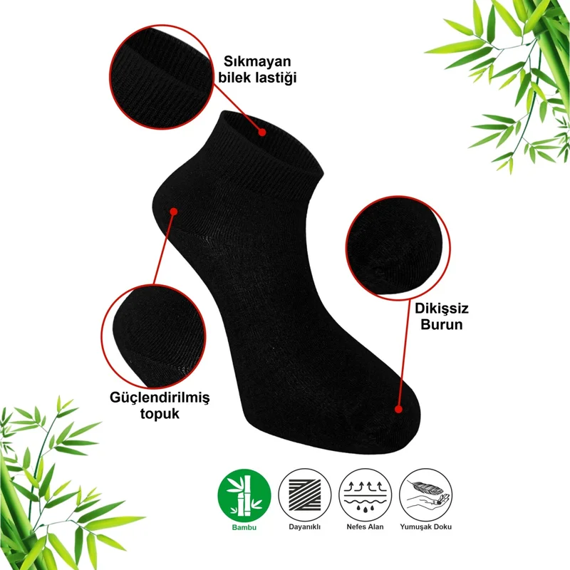 Sweex 10 Pairs Patternless Seamless Plain Plain Men's Booties Bamboo Black Socks - Ankle Length Short Sports Running Hiking Socks