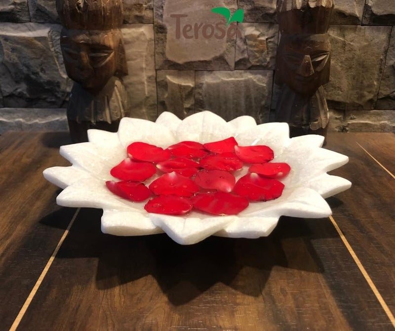 Terosa Terosa Pearl White Lotus Handmade Marble Uruli or Urli or Flower Bowl or Bowl for Floating Flowers or Tea Lights or Candles or Flower Bowl or Diwali Decoration Bowl Standard 9 in Diameter  - Image 2