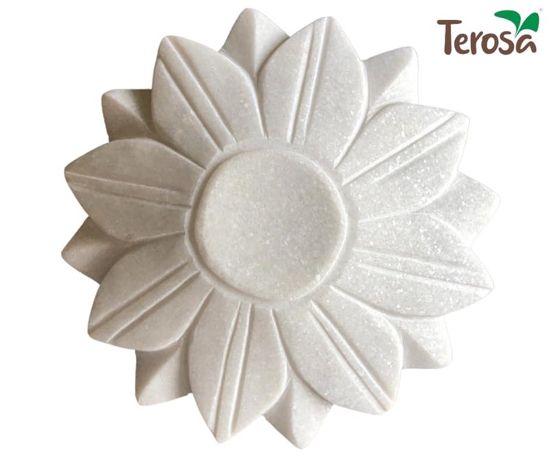 Terosa Terosa Pearl White Lotus Handmade Marble Uruli or Urli or Flower Bowl or Bowl for Floating Flowers or Tea Lights or Candles or Flower Bowl or Diwali Decoration Bowl Standard 9 in Diameter  - Image 3