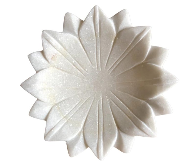 Terosa Terosa Pearl White Lotus Handmade Marble Uruli or Urli or Flower Bowl or Bowl for Floating Flowers or Tea Lights or Candles or Flower Bowl or Diwali Decoration Bowl Standard 9 in Diameter  - Image 1