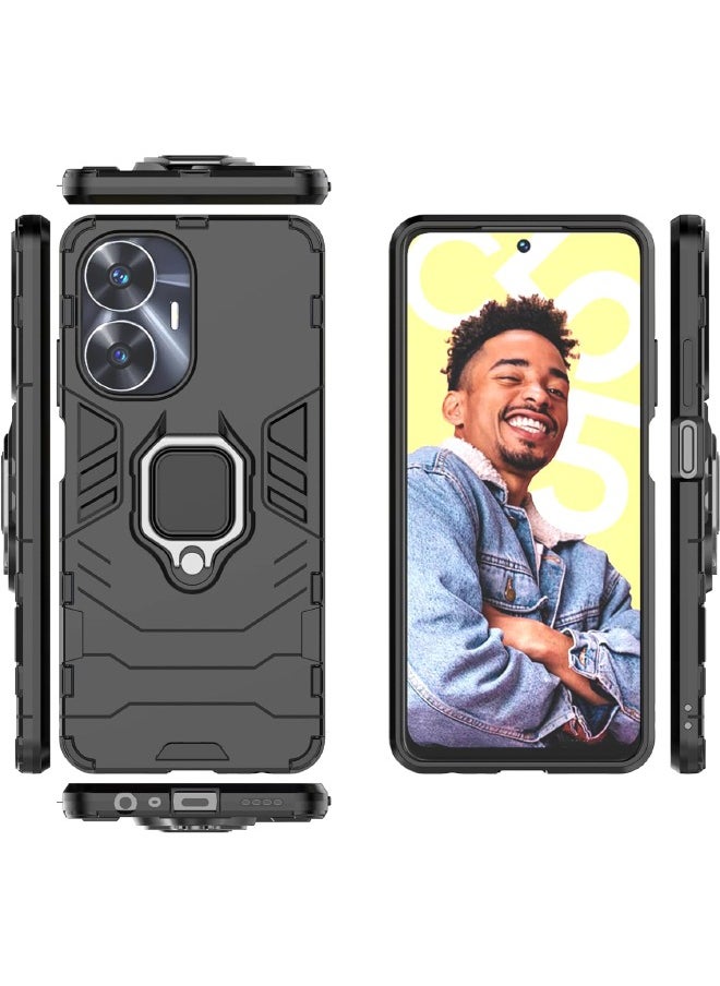 RUGGED SHIELD Realme C55 Case, Built-in 360° Rotate Ring Kickstand, Shockproof Drop Proof Protection, Heavy Duty Shockproof Protective Case for Realme C55 (4G 2023), Black  - Image 1