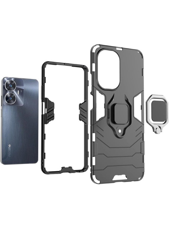 RUGGED SHIELD Realme C55 Case, Built-in 360° Rotate Ring Kickstand, Shockproof Drop Proof Protection, Heavy Duty Shockproof Protective Case for Realme C55 (4G 2023), Black  - Image 5