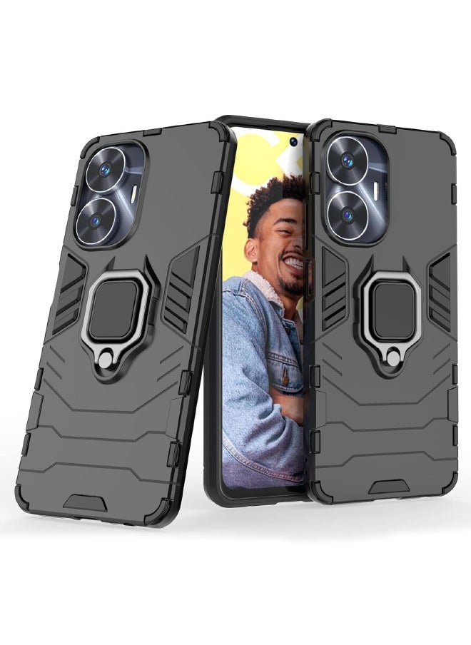 RUGGED SHIELD Realme C55 Case, Built-in 360° Rotate Ring Kickstand, Shockproof Drop Proof Protection, Heavy Duty Shockproof Protective Case for Realme C55 (4G 2023), Black  - Image 2