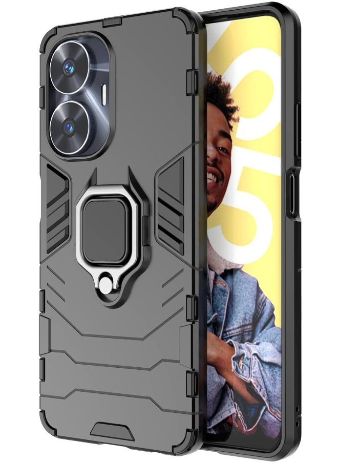 RUGGED SHIELD Realme C55 Case, Built-in 360° Rotate Ring Kickstand, Shockproof Drop Proof Protection, Heavy Duty Shockproof Protective Case for Realme C55 (4G 2023), Black  - Image 3