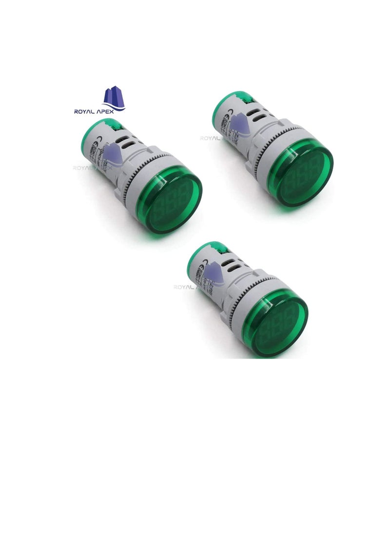 مقياس الفولتميتر الرقمي المستدير LED AC 60-500V | مجموعة مصابيح لوحة مؤشر مراقبة الجهد الكهربائي من 3 (أخضر)  - Image 2