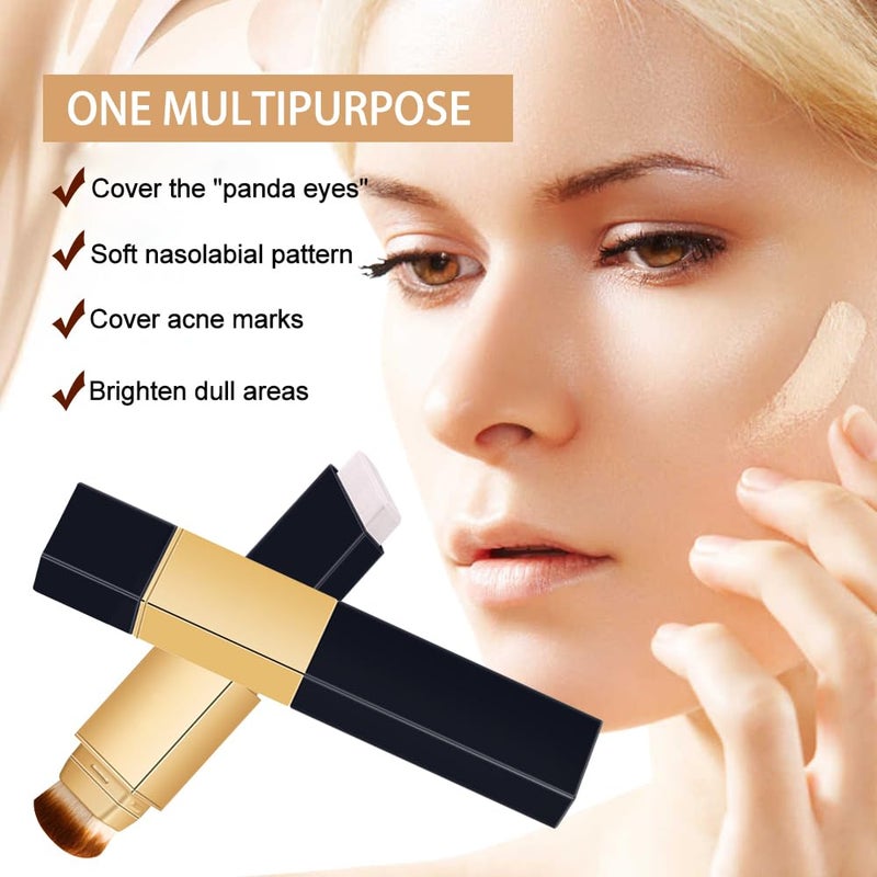 SOLOTREE 2 IN 1 Double Head Foundation Stick, Portable Makeup Color Changing Concealers, Hydrating Lightweight Foundation Stick with Brush - Image 3