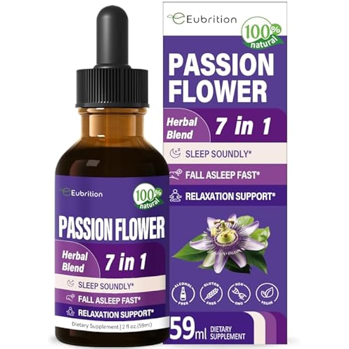 Eubrition Passion Flower Extract Tincture for Sleep Support, Natural Herbal Formula with Valerian Root Chamomile Extract Support Sleep Soundly & Relaxation. High Bioavailability Supplement.2oz - Image 1