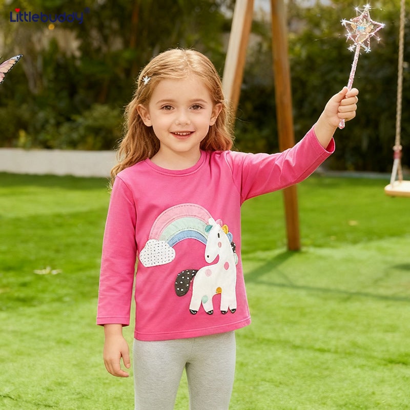 25 New Autumn Girls' T-Shirts With Style Unicorn Print, Children'S T-Shirts Made Of Knitted Cotton, Long-Sleeved Children'S Base Shirts - Image 2