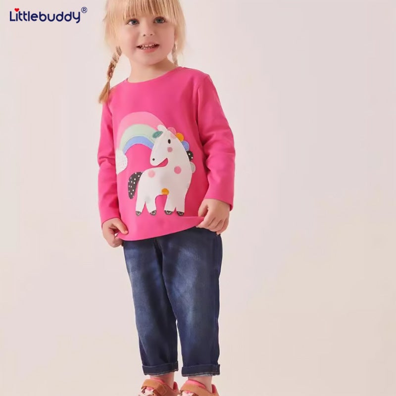 25 New Autumn Girls' T-Shirts With Style Unicorn Print, Children'S T-Shirts Made Of Knitted Cotton, Long-Sleeved Children'S Base Shirts - Image 3