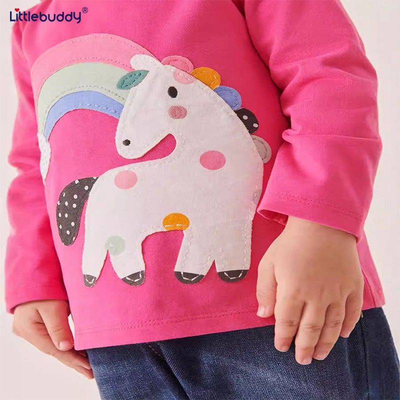 25 New Autumn Girls' T-Shirts With Style Unicorn Print, Children'S T-Shirts Made Of Knitted Cotton, Long-Sleeved Children'S Base Shirts - Image 4