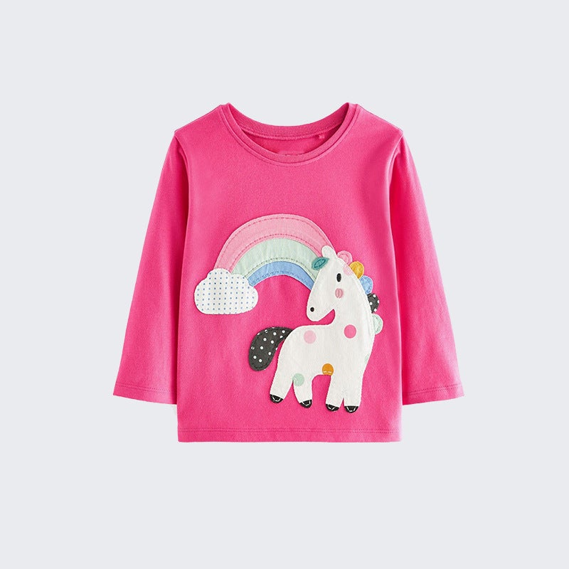 25 New Autumn Girls' T-Shirts With Style Unicorn Print, Children'S T-Shirts Made Of Knitted Cotton, Long-Sleeved Children'S Base Shirts - Image 1