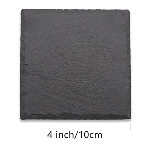 SIJDIEE 8 PCS Square Slate Drink Coasters Set, SIJDIEE 4 Inch Laser Engraving Black Slate Stone Coasters with Anti-Scratch Bottom and Coaster Holder for Office Bar Kitchen Home Dinner Table Decor Supplies - Image 2