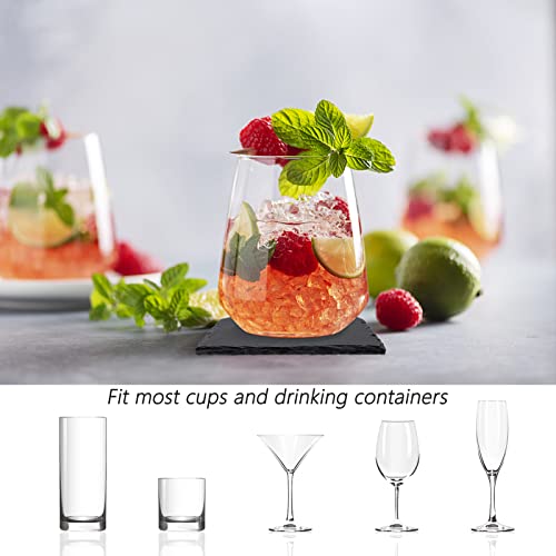 SIJDIEE 8 PCS Square Slate Drink Coasters Set, SIJDIEE 4 Inch Laser Engraving Black Slate Stone Coasters with Anti-Scratch Bottom and Coaster Holder for Office Bar Kitchen Home Dinner Table Decor Supplies - Image 3