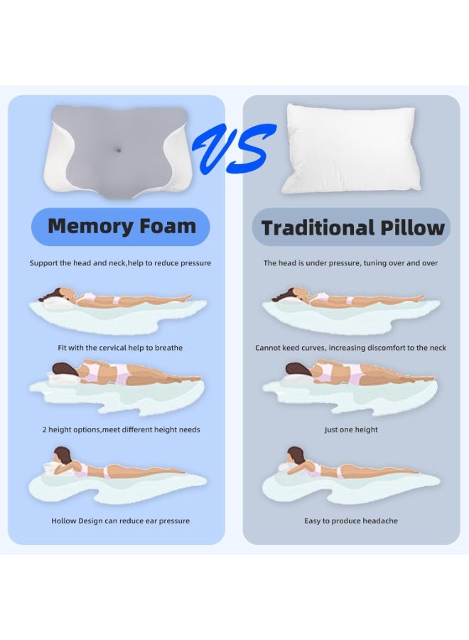 سکیلو وسادة رغوة الذاكرة العظمية لتخفيف آلام الرقبة بتصميم مريح مجوف لراحة الرقبة قابلة للتعديل مناسبة للنوم على الظهر والجانب والبطن مع غطاء قابل للغسل بلون رمادي - Image 4