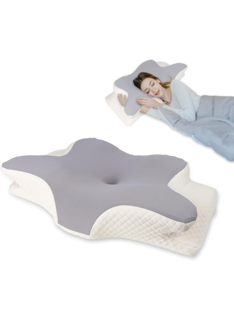 سکیلو وسادة رغوة الذاكرة العظمية لتخفيف آلام الرقبة بتصميم مريح مجوف لراحة الرقبة قابلة للتعديل مناسبة للنوم على الظهر والجانب والبطن مع غطاء قابل للغسل بلون رمادي - Image 1