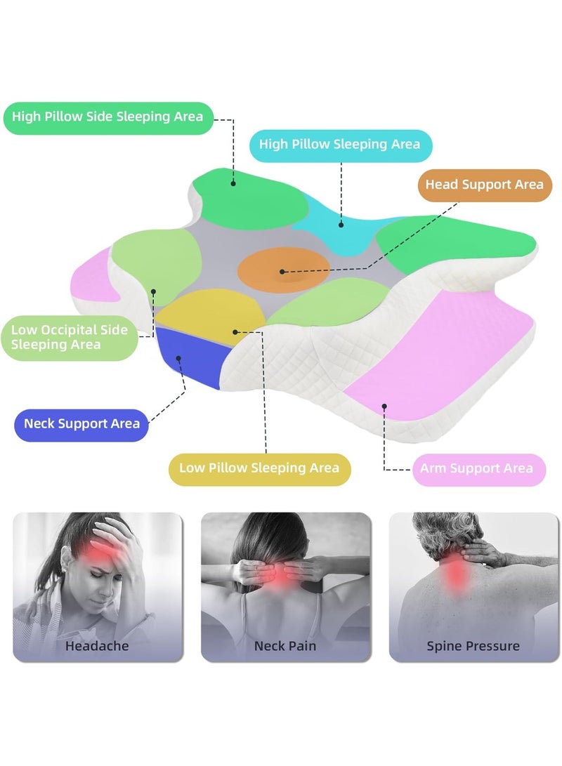 سکیلو وسادة رغوة الذاكرة العظمية لتخفيف آلام الرقبة بتصميم مريح مجوف لراحة الرقبة قابلة للتعديل مناسبة للنوم على الظهر والجانب والبطن مع غطاء قابل للغسل بلون رمادي - Image 5