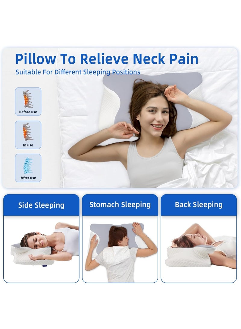 سکیلو وسادة رغوة الذاكرة العظمية لتخفيف آلام الرقبة بتصميم مريح مجوف لراحة الرقبة قابلة للتعديل مناسبة للنوم على الظهر والجانب والبطن مع غطاء قابل للغسل بلون رمادي - Image 3