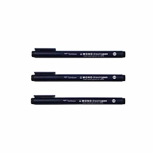 Tombow 66403 MONO Drawing Pen, 3-Pack. Create Precise, Detailed Drawings with Three Tip Sizes – 01, 03 and 05 - Image 2