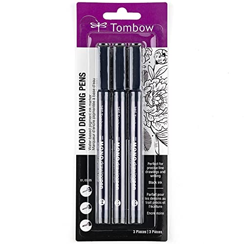 Tombow 66403 MONO Drawing Pen, 3-Pack. Create Precise, Detailed Drawings with Three Tip Sizes – 01, 03 and 05 - Image 1