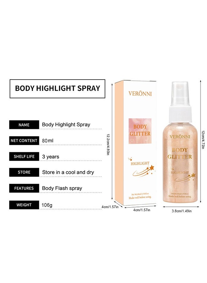 VERONNI Body Glitter Highlight, Glitter Body Oil, Moisturizing Lightweight Glitter Glow Illuminator, Non-stick Body Glow Liquid Highlighter Makeup Your Skin, Smooth Liquid Spray Summer Body Illuminator (#01 Pearl White)  - Image 2