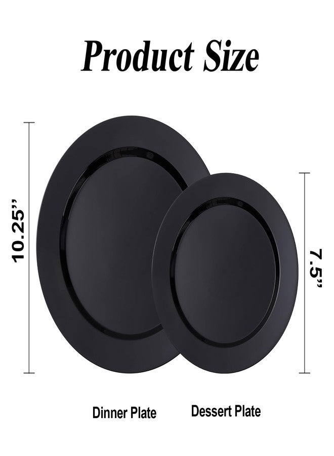 BESTSTAR 100PCS Black Plastic Plates Set, 50 10.25 inch Dinner Plates and 50 7.5 inch Dessert Plates, Premium Disposable Plates for Party, Wedding - Image 2