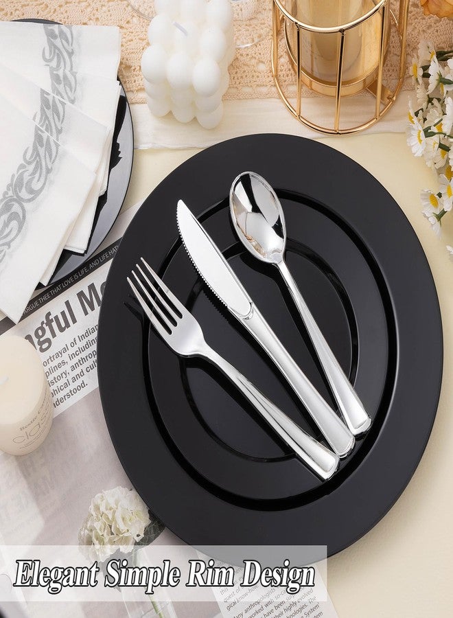 BESTSTAR 100PCS Black Plastic Plates Set, 50 10.25 inch Dinner Plates and 50 7.5 inch Dessert Plates, Premium Disposable Plates for Party, Wedding - Image 5