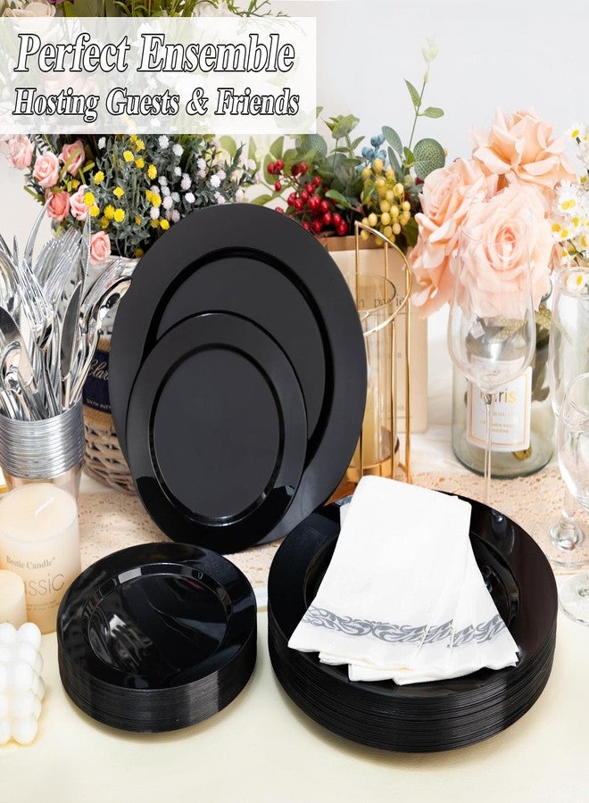 BESTSTAR 100PCS Black Plastic Plates Set, 50 10.25 inch Dinner Plates and 50 7.5 inch Dessert Plates, Premium Disposable Plates for Party, Wedding - Image 3